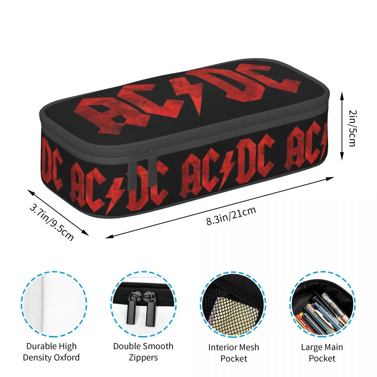 Фото Пенал с логотипом рок-группы AC-DC для мальчиков и девочек, подарочная коробка для ручек, сумка для карандашей, канцелярские принадлежности, держатель для ручек №2