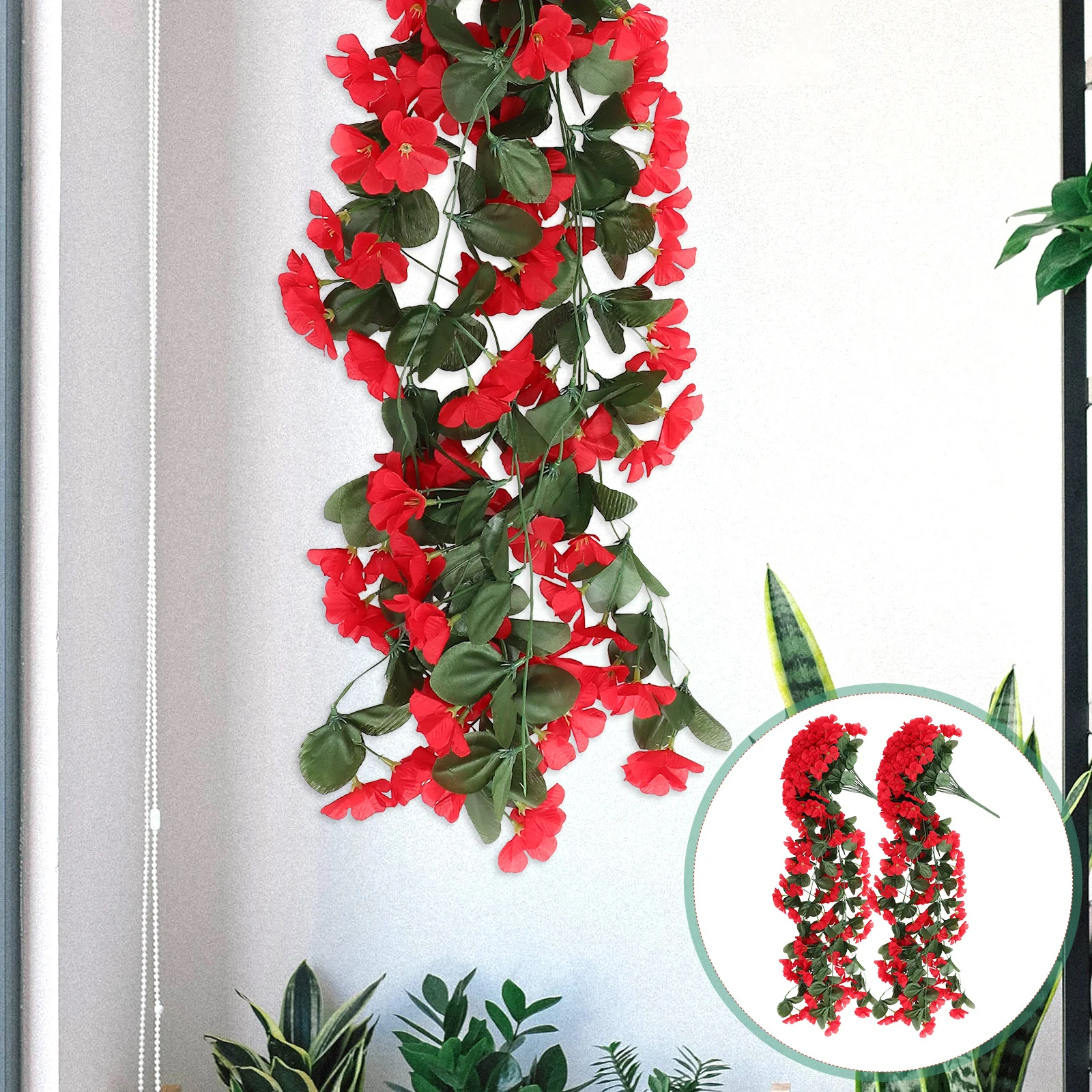 

2 Pcs Artificial Flower Wall Hanging Flowers Christmas Garland Shrub Decor Silk Fake Vines Faux Home Office