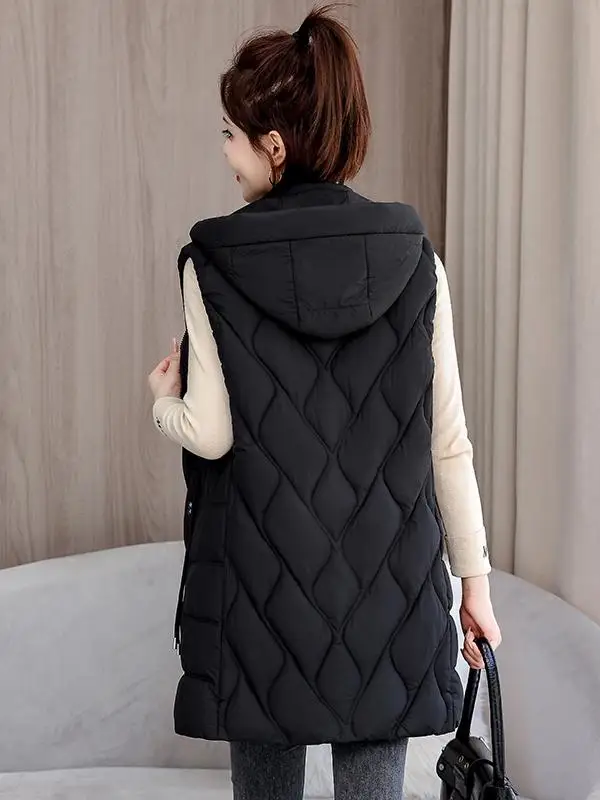 Пуховый жилет с хлопковой подкладкой женский средней длины осень-зима 2023 новый