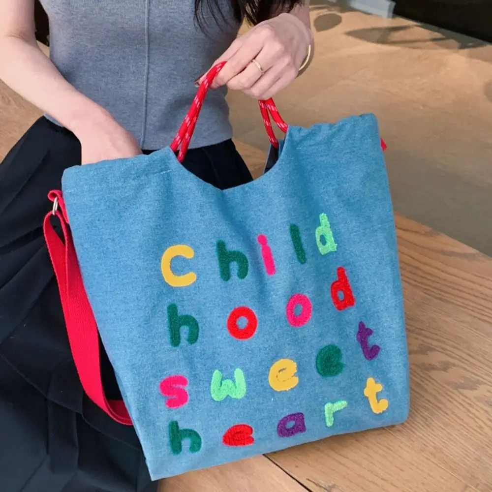 Повседневная сумка из джинсовой ткани с вышивкой букв нейлоновая женская