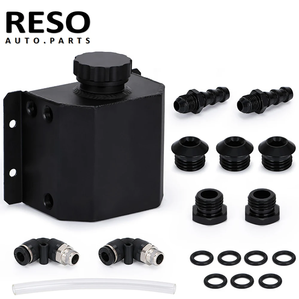 

RESO Universal Aluminum 1L Oil Catch Can Reservoir Tank With Drain Plug Breather Oil Tank Fuel Tank