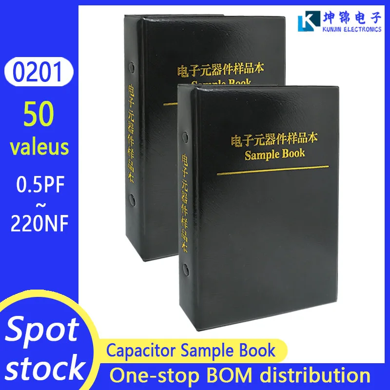 

0201 SMD Capacitor Sample Book Chip Capacitors Assortment Kit Pack 50 values 50 pcs 0.5PF-220NF Capacitor Pack