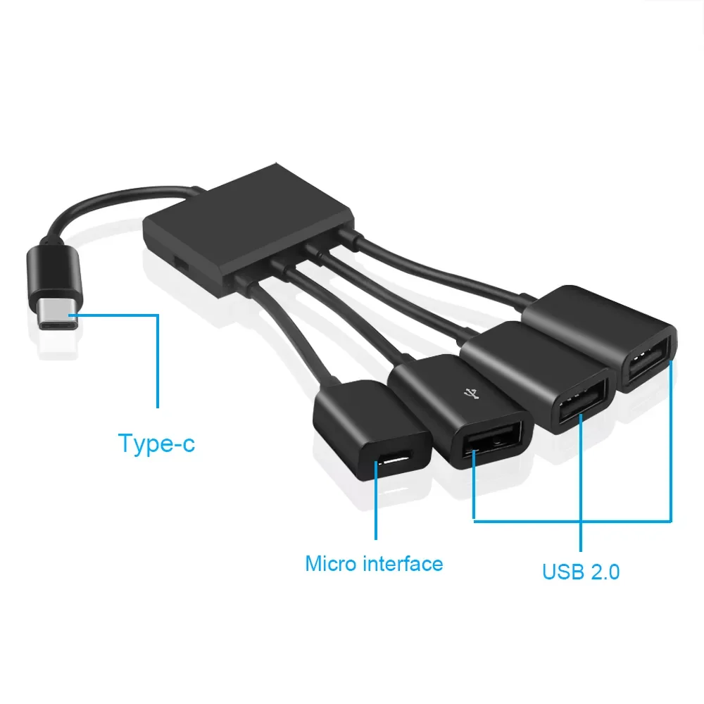 

kebidu 4 USB Ports Type-C USB Power Charging Hub Cable Multiple OTG Connector Adapter Type C Hub to 4 USB 2.0 Port HUB