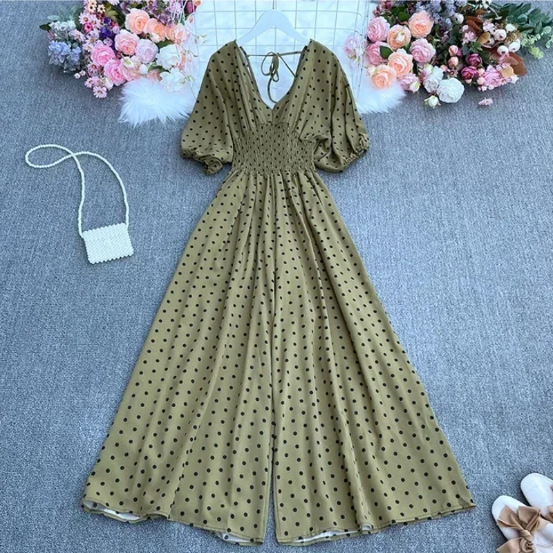 Офисный женский комбинезон широкие брюки полной длины с украшением на шнуровке