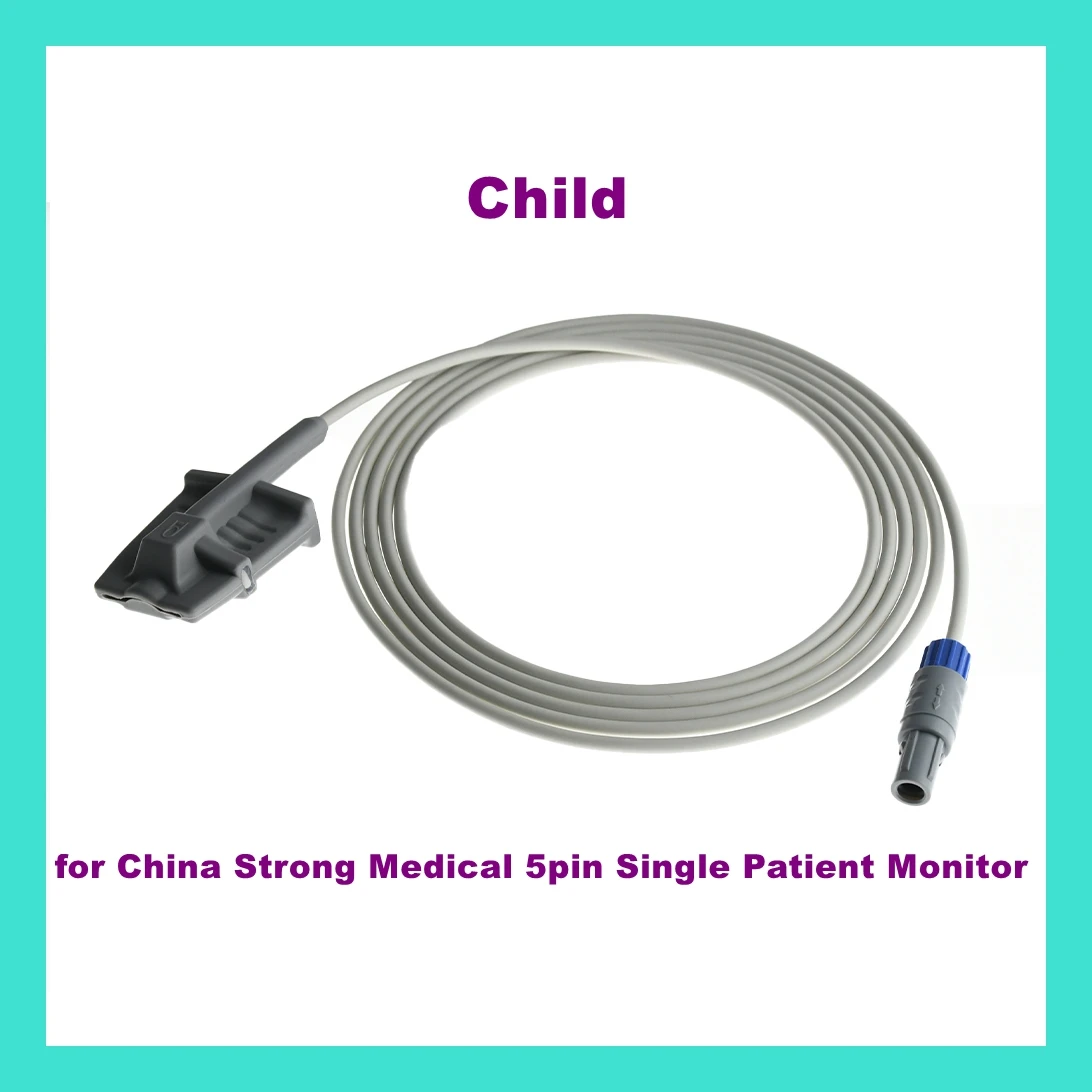 

Child Finger Clip Ear Clip Silicone Long Cable Reusable Spo2 Oxygen Sensor for China Strong Medical 5pin Single Patient Monitor