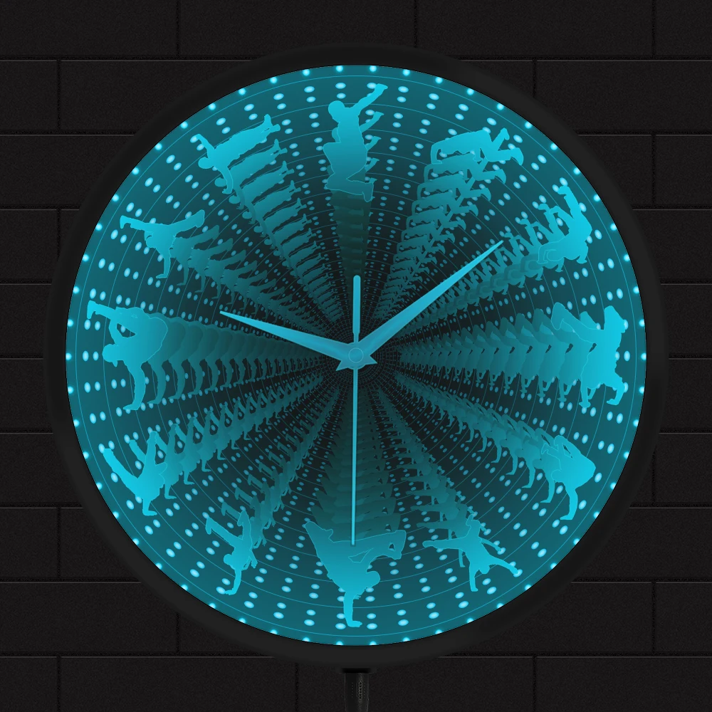 Танец Перак Бесконечное зеркало настенные часы тумбочки хип - хоп зал украшен потрясающими оптическими туннельными огнями часы