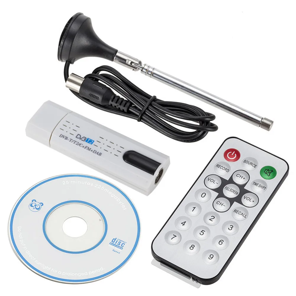 USB TV Stick with Antenna Remote for DVB-T2/DVB-C/FM/DAB Digital Satellite DVB T2 USB TV Stick Tuner HD TV Receiver