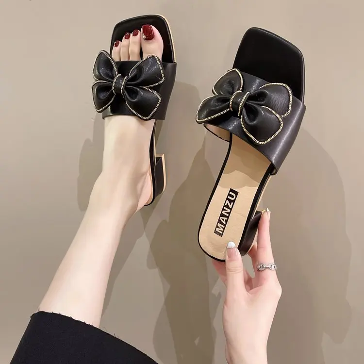

Summer Slippers Women's Shoes Women's Bow Thick High Heels Open Toe Casual Shoes Sexy Ladies Slippers Women 35-40 Open Toe