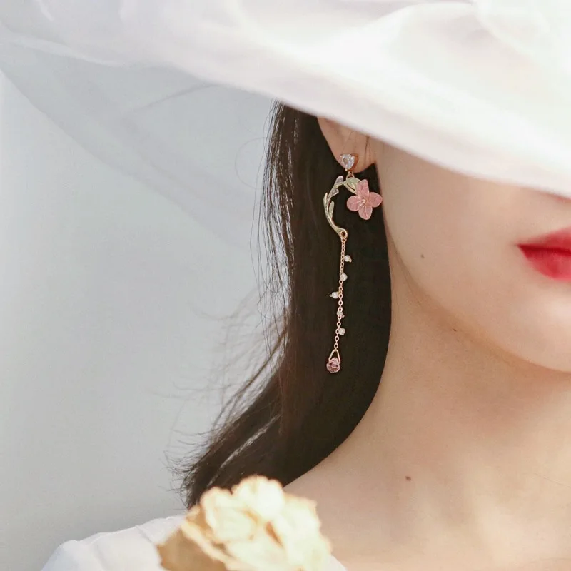 

Floral Earrings Long Tassel Asymmetrical Women Fashion Jewelry Trendy Statement Dangle Earrings Delicate Fairy Accessories