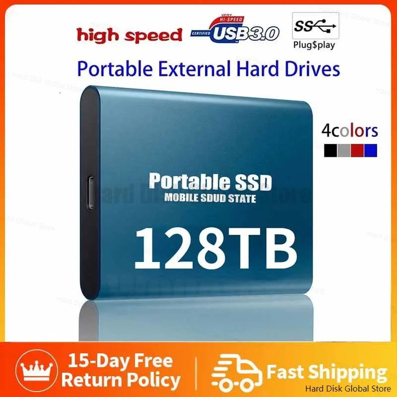 Portable 128TB High-speed Mobile Solid State Drive 64TB SSD Mobile Hard Drives External Storage Decives for Laptop/Desktop/mac
