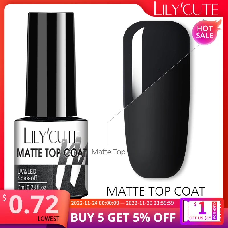 LILYCUTE 7ML Matte Top Coat Varnish For Nail Art Matte Color Gel Matte Top Coat Need Soak-Off UV LED Gel Nail Polish Hybrid
