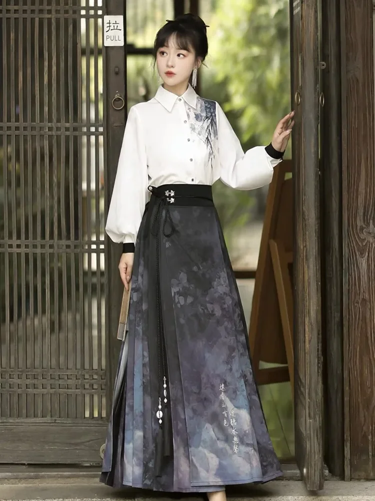 Женская рубашка Hanfu в национальном стиле новая китайская чернильная с конской