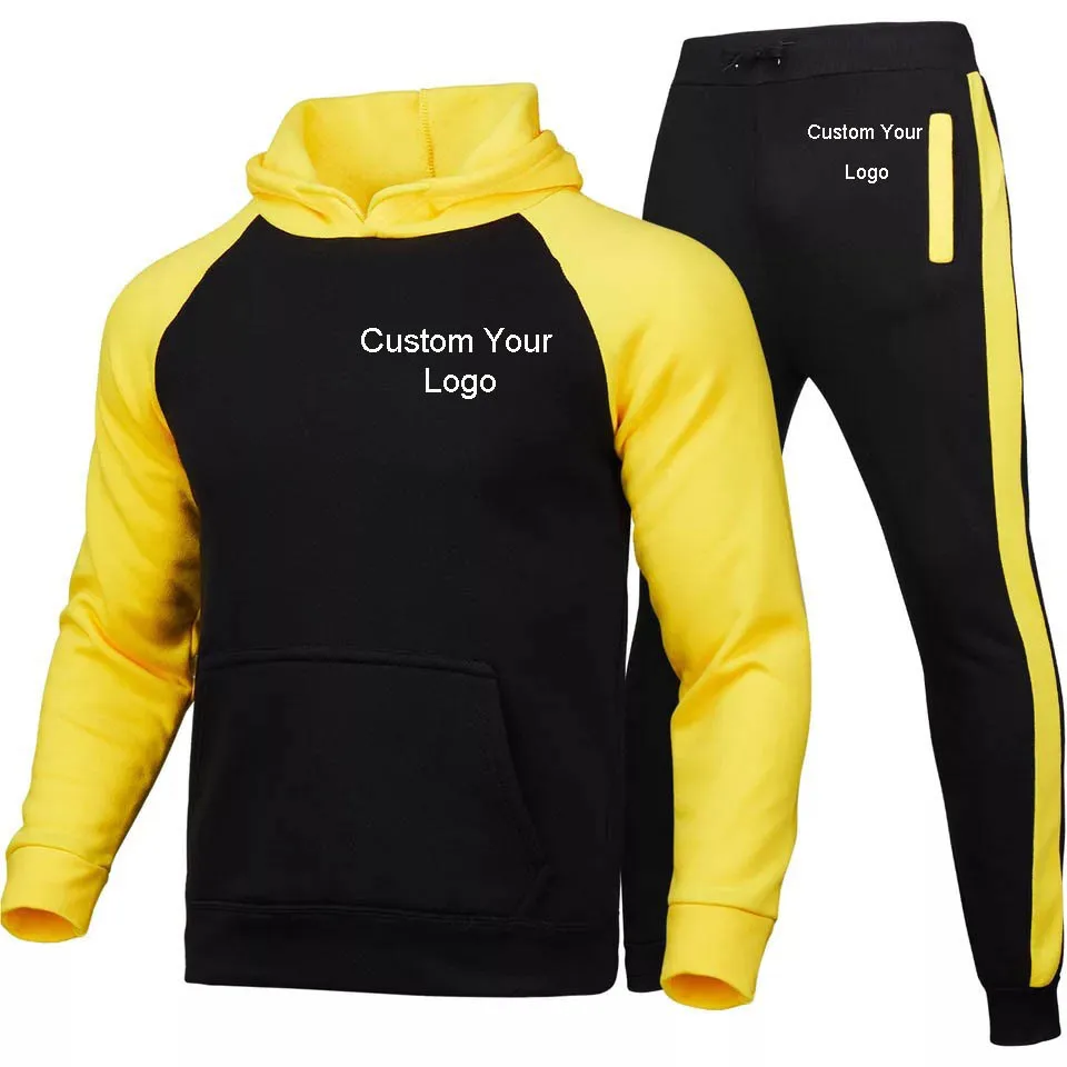 Customizable Autumn and Winter Boys' Colour Blocking Hooded and Padded Sweatshirt Suit Fashion Casual Sports Suit
