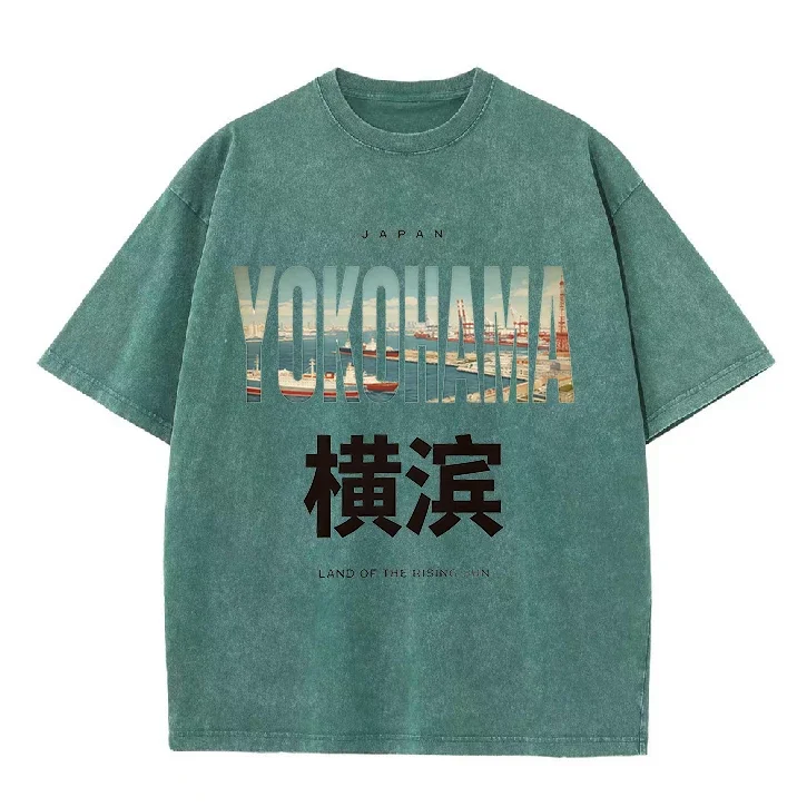 Фото Винтажная модная хлопковая футболка с графическим принтом Yokohama City, ультрамягкая, с круглым вырезом, с короткими рукавами, унисекс, повседневные топы для мужчин и женщин №2