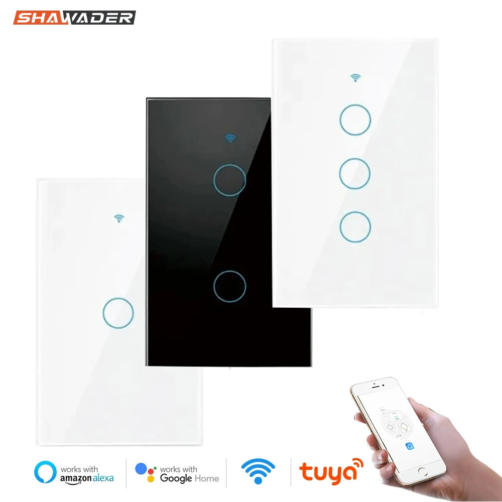 

Smart Wifi Light Switch Glass Screen Touch Panel Voice Control Wireless Wall Switches Remote with Alexa Google Home 1/2/3/4 Gang