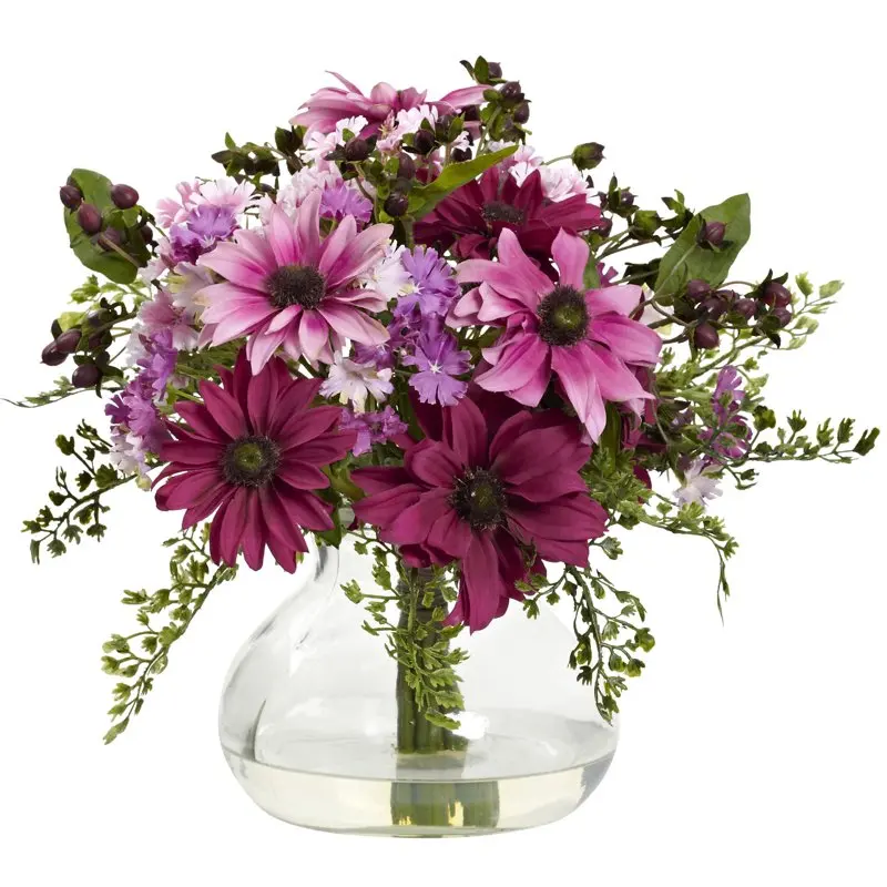 

Mixed Daisy Floral Artificial Flowers with Vase, Pink