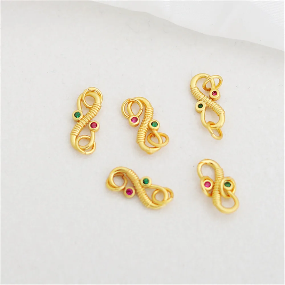 

18K matte gold with zirconia S double ring connecting clasp simple sand gold bracelet necklace hook diy jewelry accessories