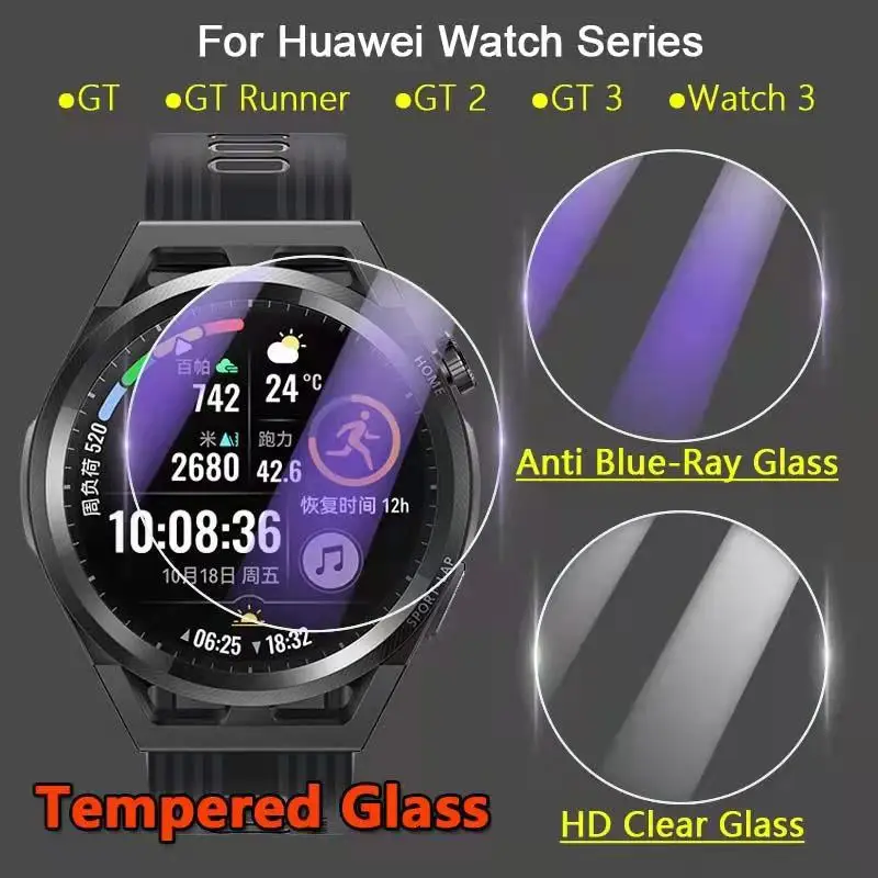 

5Pcs Screen Protector For Huawei Watch GT 2 2e 3 Runner Pro 46mm 2.5D HD Clear / Anti Blue-Ray Tempered Glass Protective Film