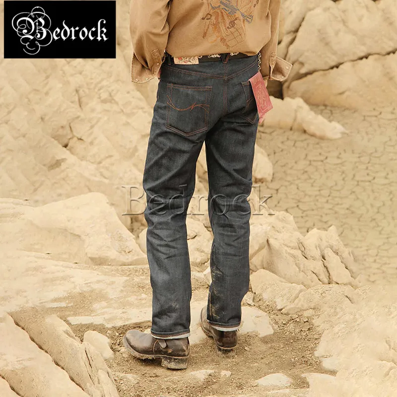MBBCAR Мужские потертые джинсы из необработанного денима 15 унций ограниченная