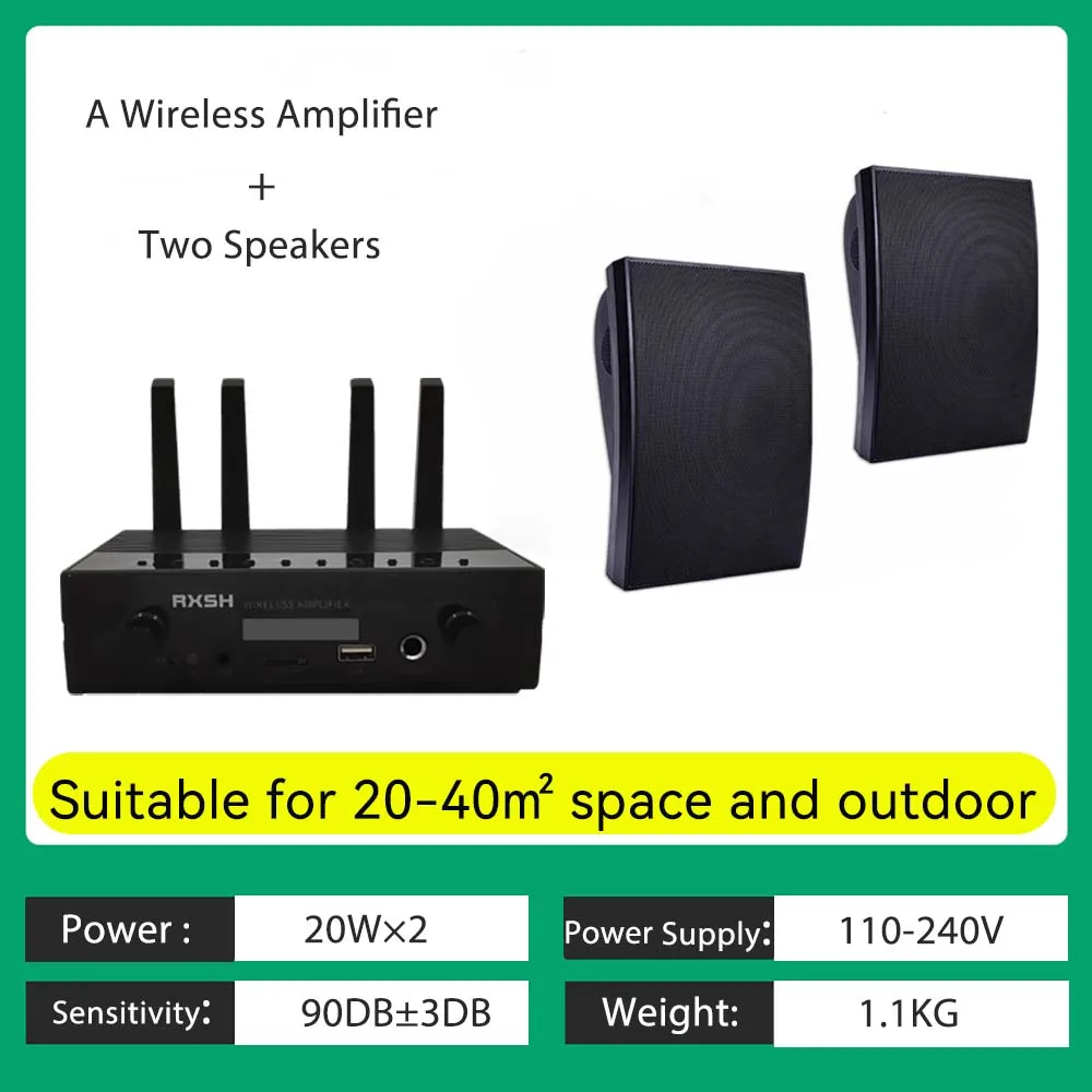 

40W Dual Indoor Outdoor Patio Speaker Bluetooth Amplifier Powerful Bass Wall Mount HIFI Stereo Sound System Home Theater TV PC