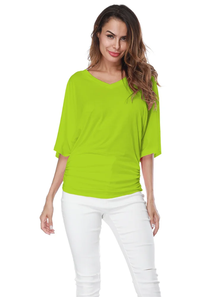 

Summer New Women's Clothing Loose Bat Sleeve V-Neck Short Sleeve T-shirt Harajuku Top Solid Color Casual Oversized T-shirt Tops