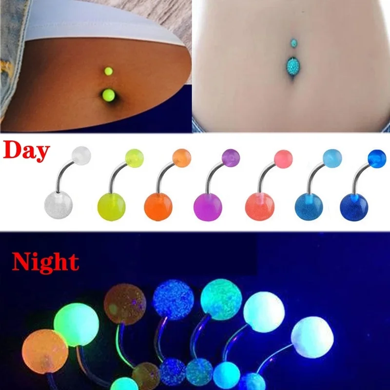 

7Pcs/set 2022 New Night Glow Women's Fashion Belly Button Rings Navel Barbell Piercing Ombligo Party Body Jewelry Girls Gifts