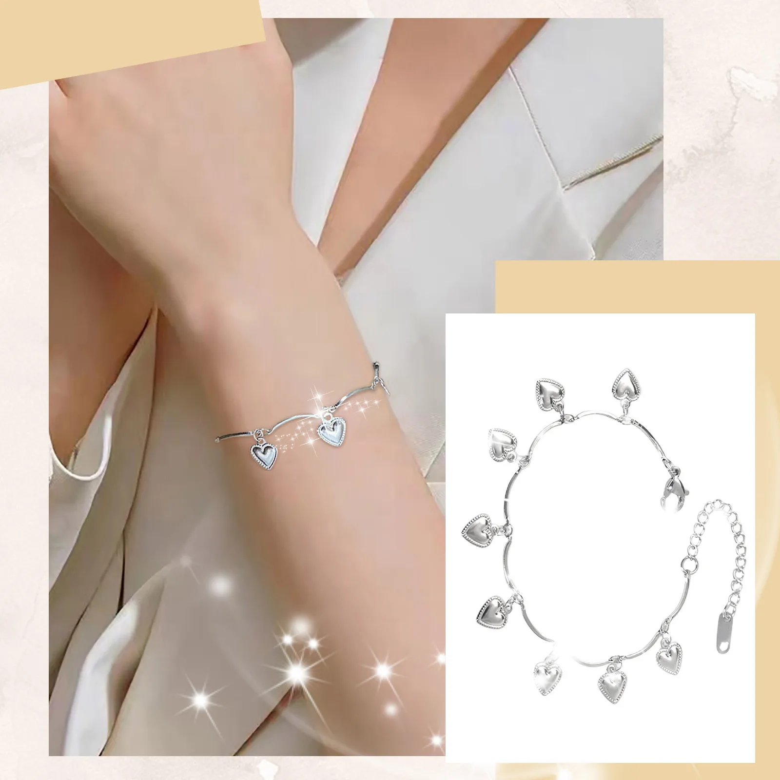 

Heart Shape Stainless Steel Metal Bracelet Charm Wrist Bangle Girls Accessories Holiday Gifts Woman's Necklace Set
