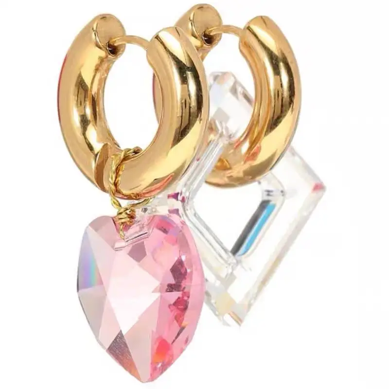 

New vintage asymmetrical pendant women's earrings fashion peach heart steel ear buckle ear stud jewelry wholesale