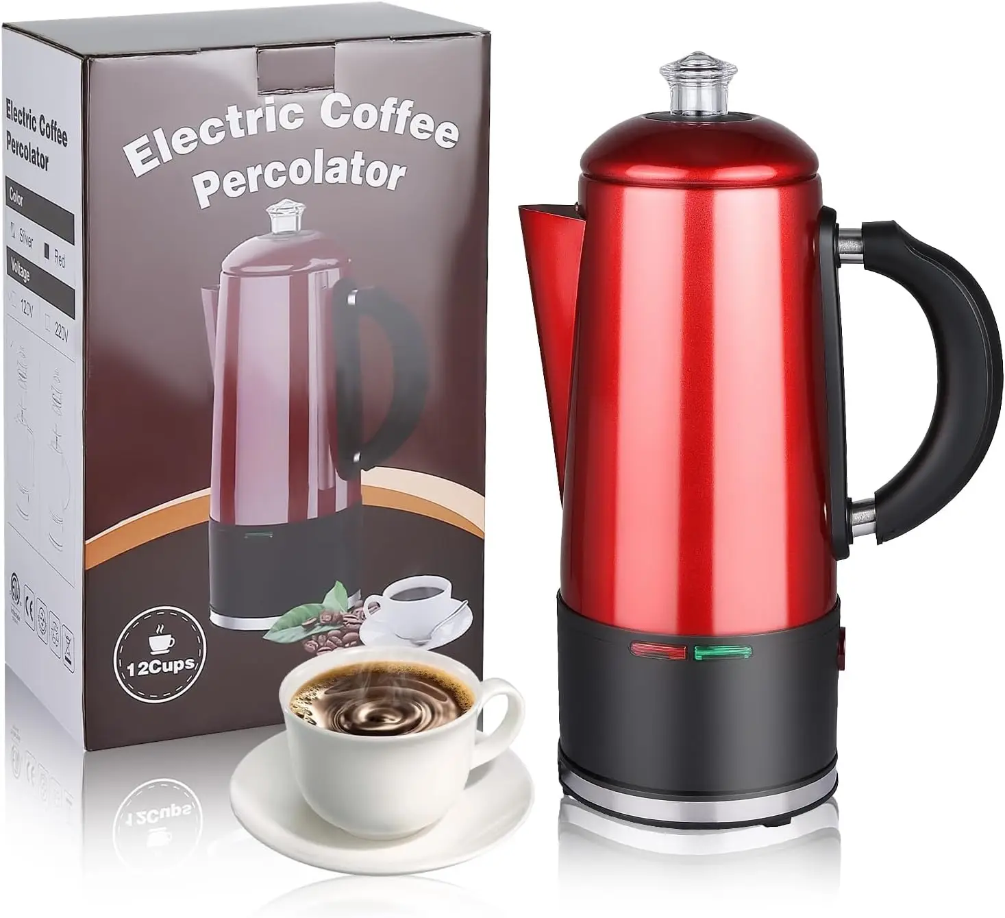 

Percolator 12 Cup Stainless Steel Percolator Coffee Maker with Cord-Less Server and Easy Pour Spout Quick Brew Percolator Coffee