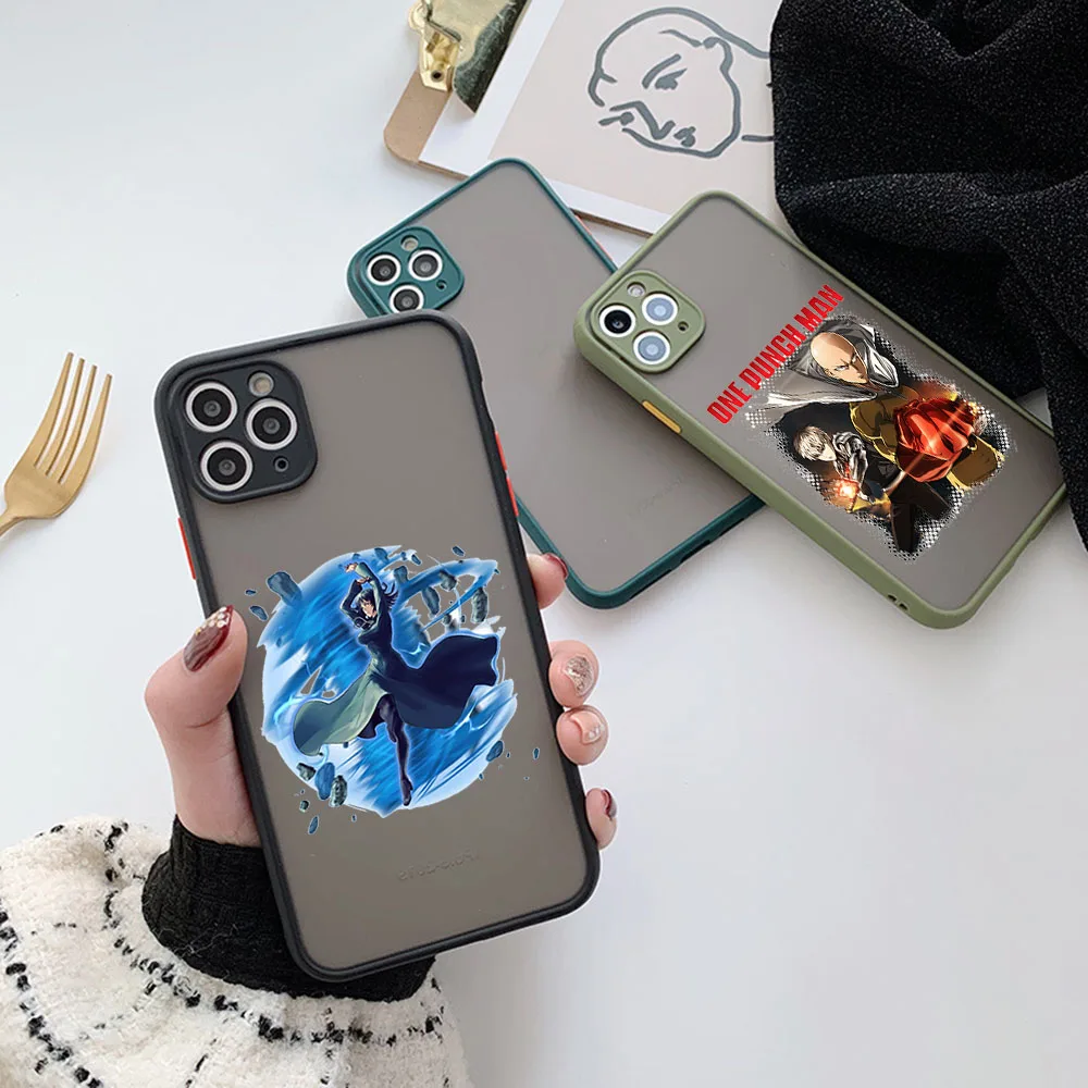 Чехлы для iPhone 15 Pro Max SE 14 7 8 6s Plus 13 12 11 XS X XR 15Plus One Punch Man Матовый полупрозрачный чехол