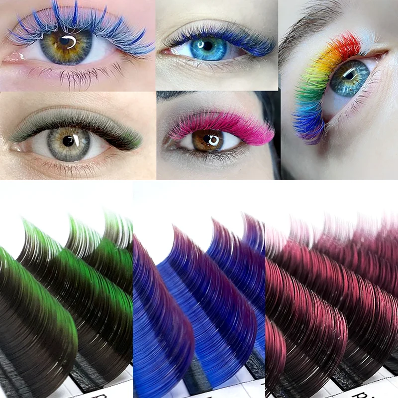 

Jomay 12Rows Ombre Gradient Red Green Blue Purple Color Eyelash Extension Individual Faux Mink False Eye Lashes Makeup