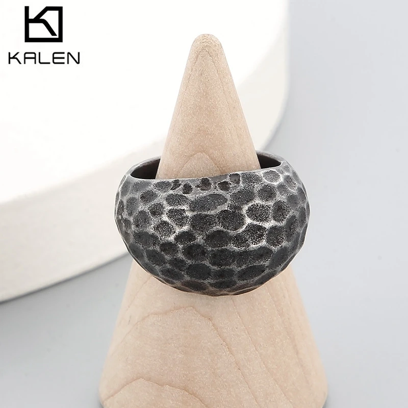 

Vintage Stainless Steel Hammer Pattern Oval Rings For Women Men Punk Chunky Rings Rotre Unisex Anillos Fashion Party Jewelry