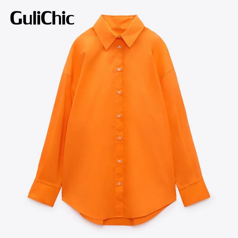 

3,16 GuliChic, простая однотонная свободная повседневная женская блузка с отложным воротником и длинным рукавом