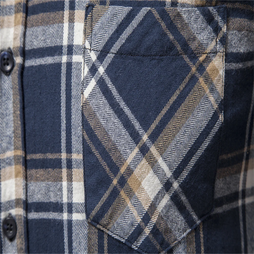 100% Cotton Plaid Shirts Men Autumn Slim Fit Checkered Shirts Business Casual Long sleeved Lapel Shirt High Quality