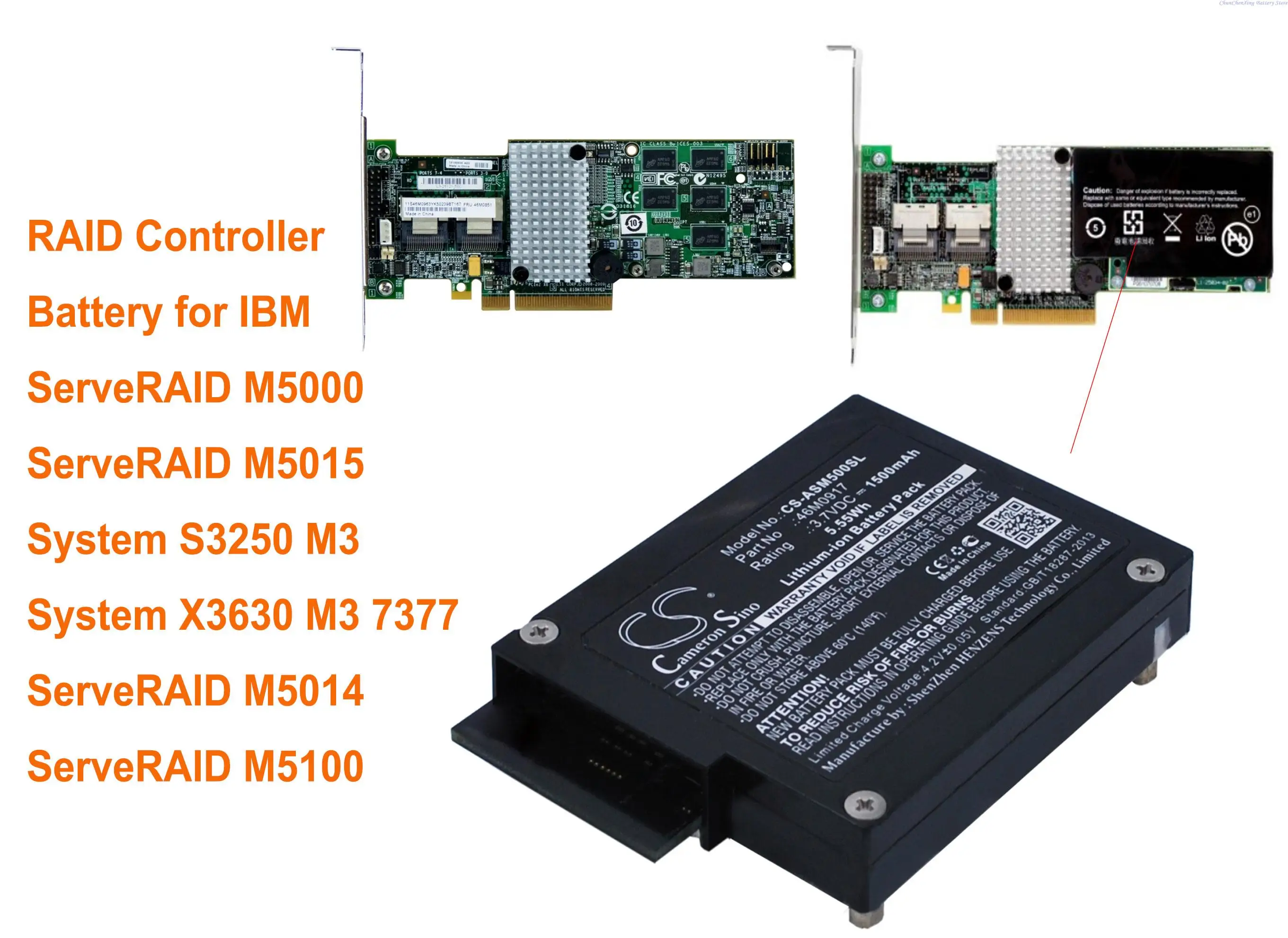 Аккумулятор Cameron Sino 1500 мАч 46M0917 для IBM server Aid M5000, M5014, M5015, System S3250 M3, X3630 M3 7377