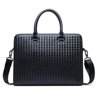 2022 man weave computer package cross section handbag single shoulder genuine leather messenger office bags for men briefcase