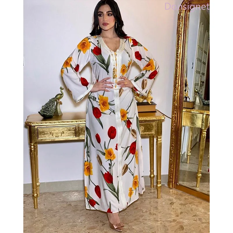

Robe Femme Musulmane Dress Women Printed Turkish Long Dress Abaya Dubai Muslim Fashion Abaya Turkey Dress Women Long Dresses