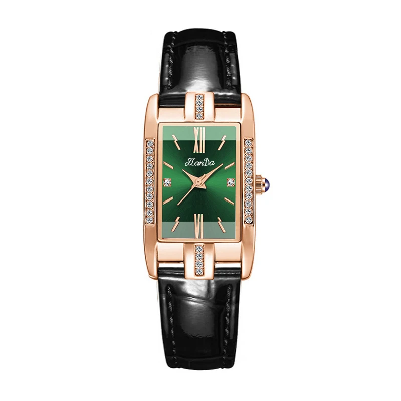 JLANDA 2023 Fashion Square Green Dial Ladies Exquisite Atmosphere Luxury Quartz Watch Stainless Steel Strap Waterproof Watches
