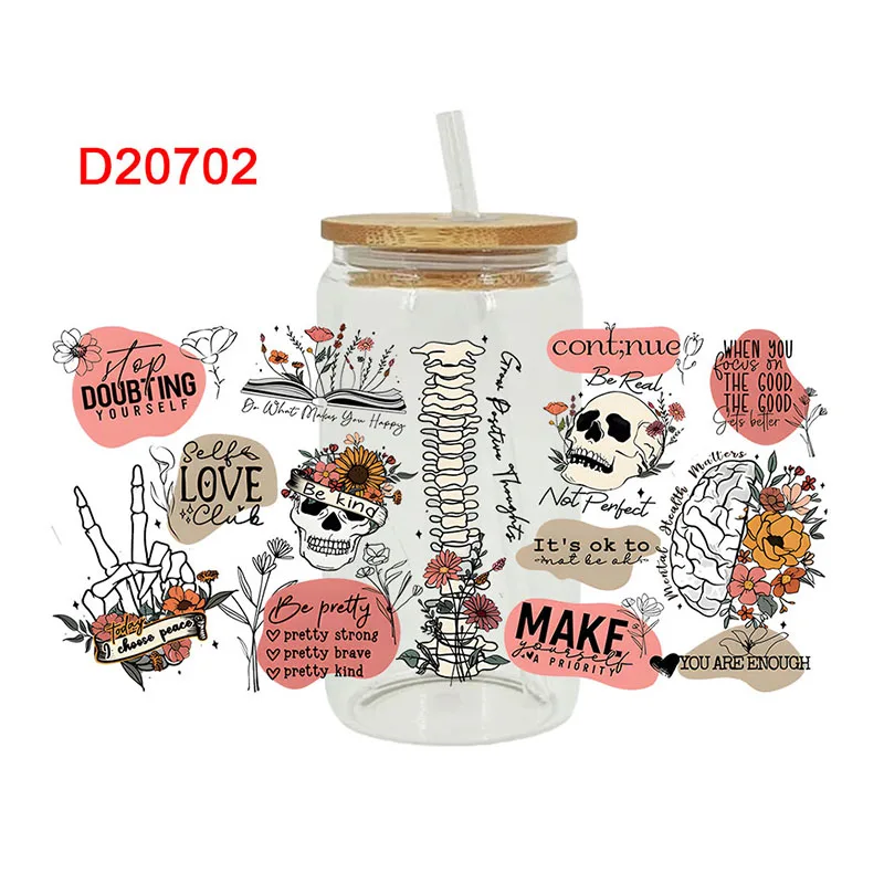 3D УФ DTF Happy Halloween с принтом черепа, наклейки-переводки, обертывания для чашек 16 унций для DIY, стекло, керамика, металла, кожи и т. д. D20668