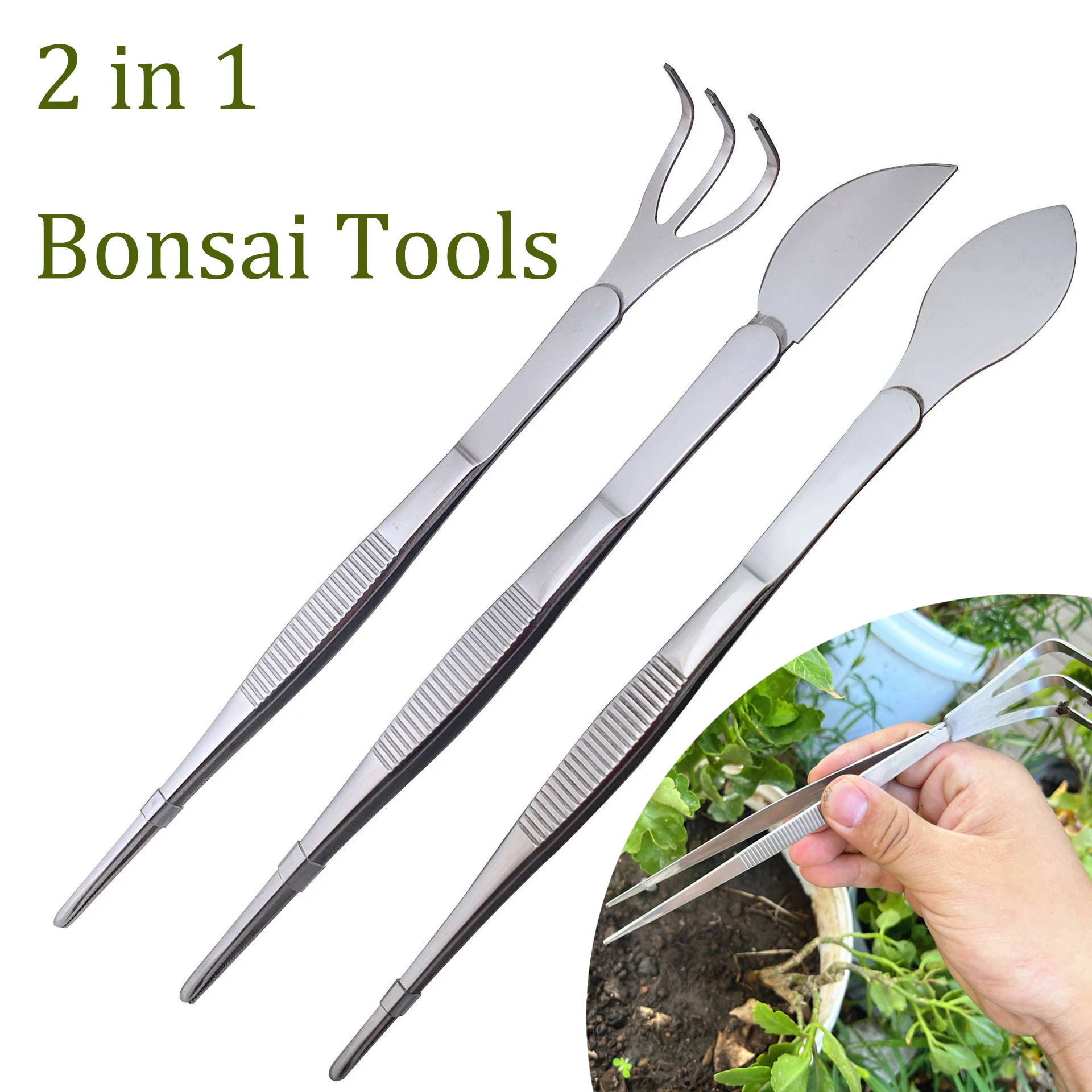

For 2-in-1 Root With Stainless Tweezers Soil Rake Farming Ergonomical Succulents 304 Bonsai Crafting Steel Tool Handle With