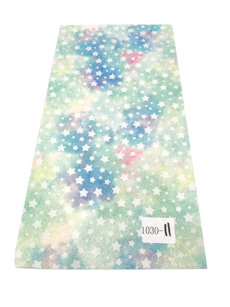 

XHT-1030 Star Printed Pastel Colorful Shiny PU Fine Glitter Faux Leather Fabric for Making Sewing/Hair Bow/DIY Accessories