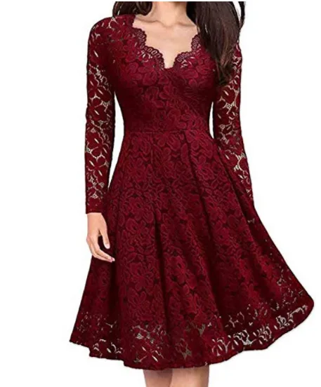 

2022 Christmas Women's Autumn and Winter Dress Lace Dress Long Sleeve Underlay Slim Skirt
