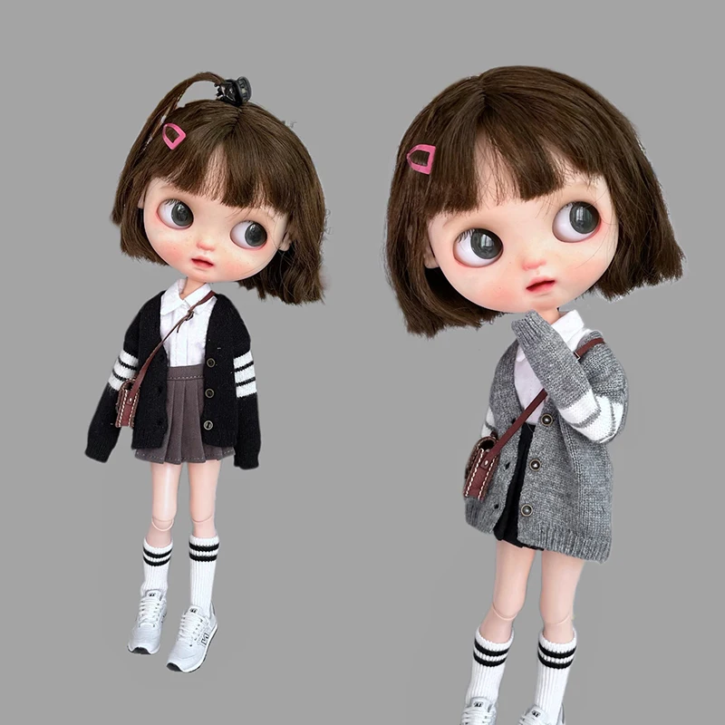 Fashion V-neck Knitted Sweater Casual Cardigan Shirt For Blyth Ob24 Pullip Dolls Accessories
