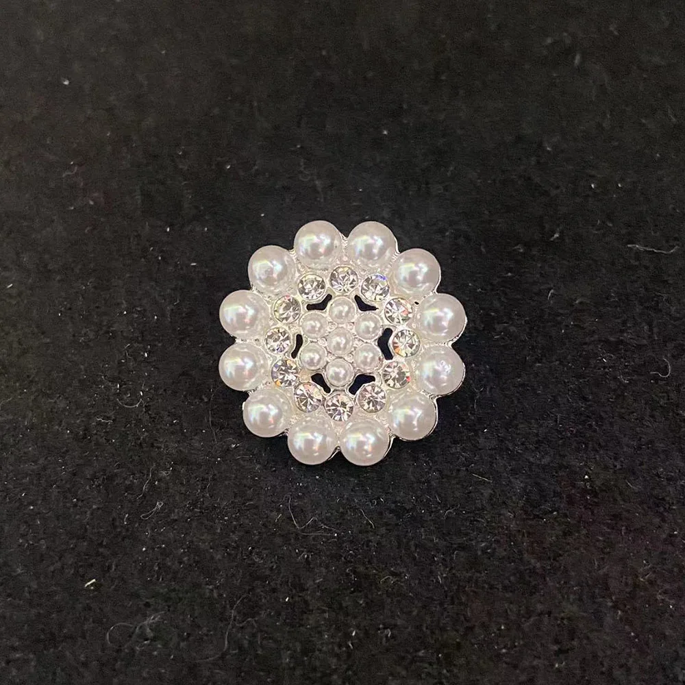 

NICEDO 10PCS 20mm Flower Shape Crystal/Rhinestone Pearl Shank Button Sewing Gold Alloy DIY Wedding Dress Accessories