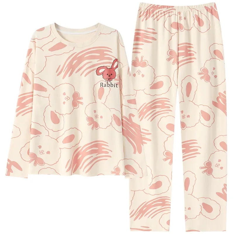 Весенне-осенний женский хлопковый пижамный комплект с длинными рукавами и