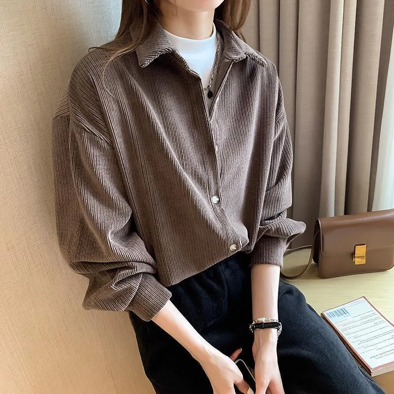 

Corduroy Shirt Women's Autumn and Winter New Port Style Design Sense of Minority Coat Loose Shirt Coat