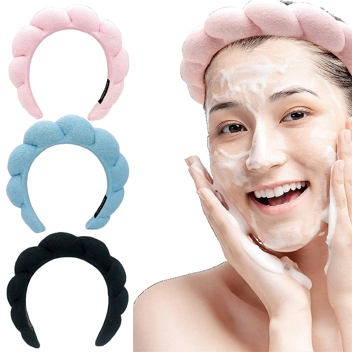 3Pcs Spa Headbands for Women 7Inch Soft Fabric Head Band Durable Wide Hair Hoop Multi-color Spa Headband for Skincare Face