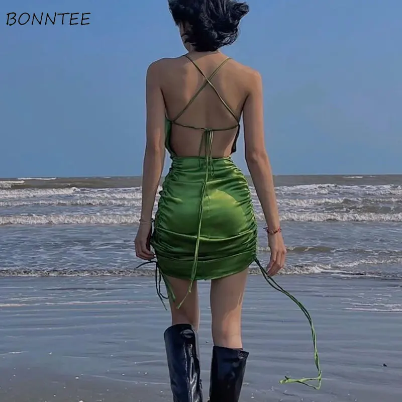 

Мини-платье женское без рукавов, шикарный дизайн, облегающее привлекательное пляжное праздничное уличное платье на бретелях для девушек, п...