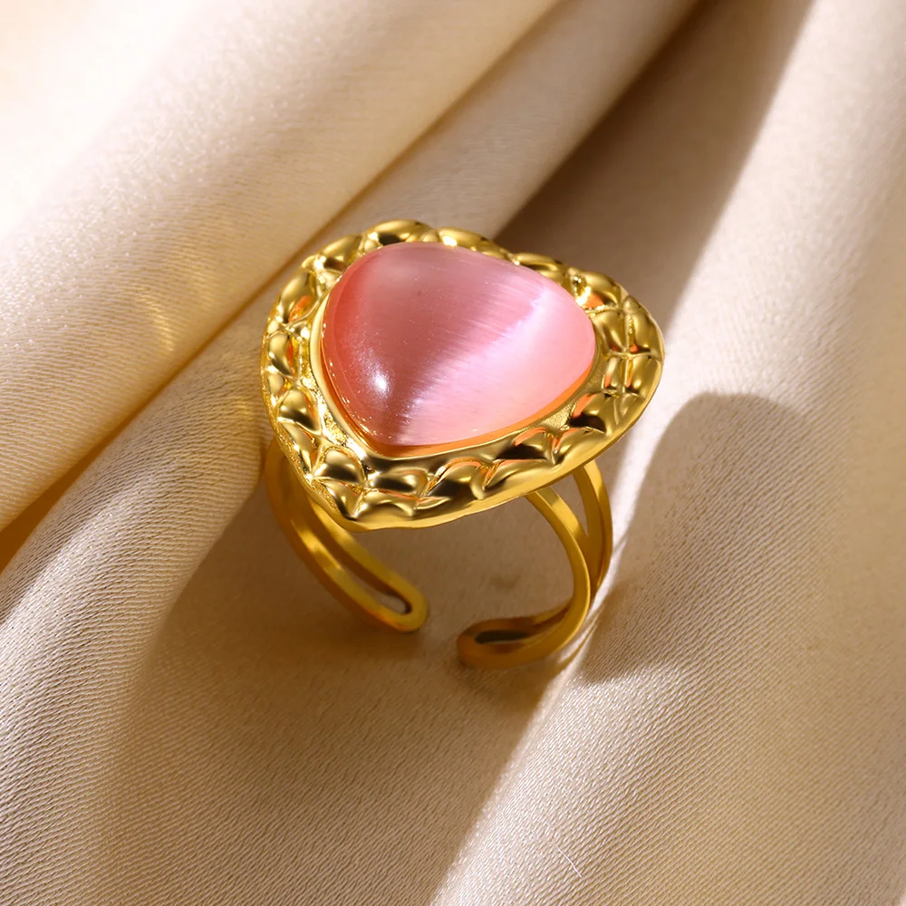 Кольца с розовым сердцем и опалом для женщин девочек золотого цвета обручальное