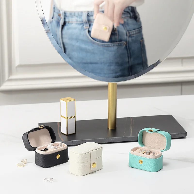 Mini Portable Jewelry Storage Box Travel Organizer Jewelry Case Leather Storage Earrings Necklace Ring Jewelry Organizer Display